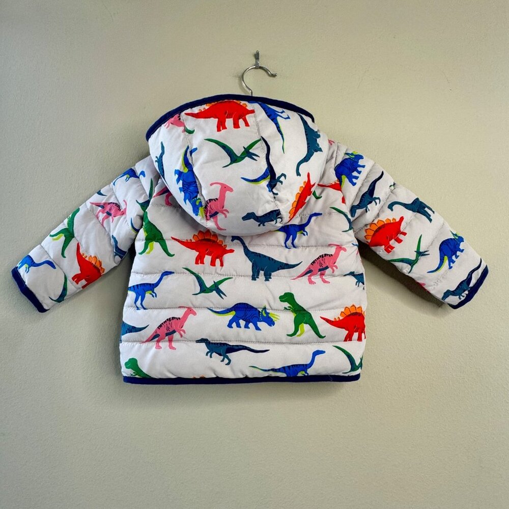 BABY BODEN Dinosaur Puffer Jacket Boys 12-18 Mos Sherpa Lined Anorak Coat Dino - Picture 2 of 6